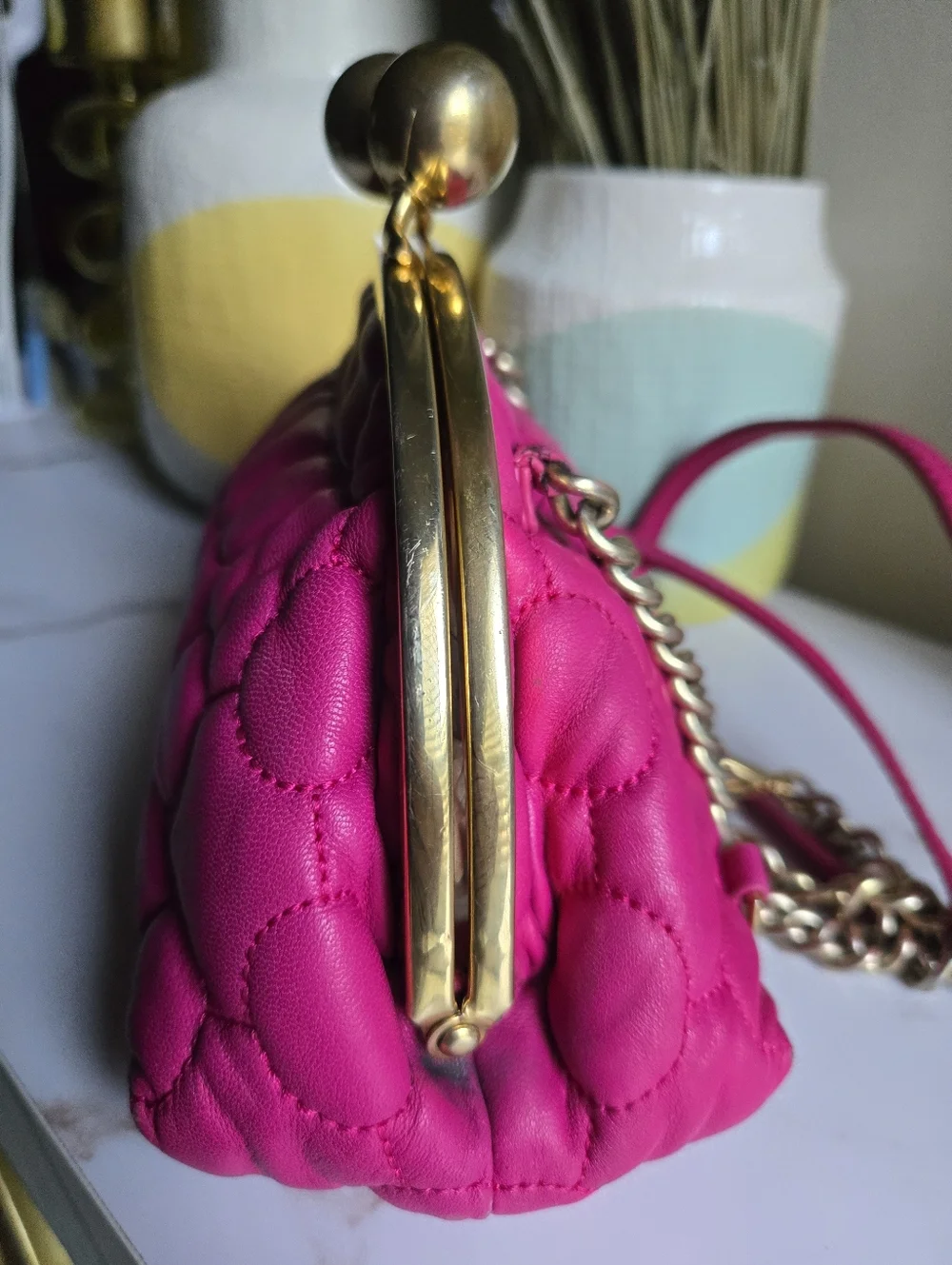 Rare Vintage Moschino Kisslock Pink Quilted Leather Shoulder Bag & Backpack